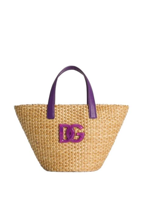 Borsa a Cesto In Rafia Con Stampa Maiolica Viola DOLCE & GABBANA KIDS | EB0249-AW590I03TN